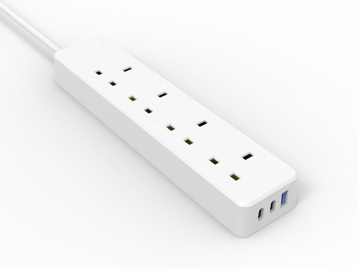 BS1363 UK-style power strip with rectangular-pin sockets